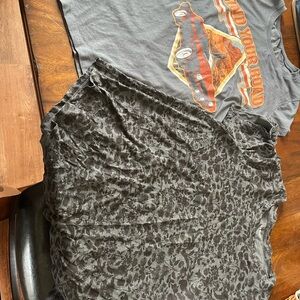 Wound Up Gray Car Graphic Tee and Black Floral Lace Top Old Navy Bundle